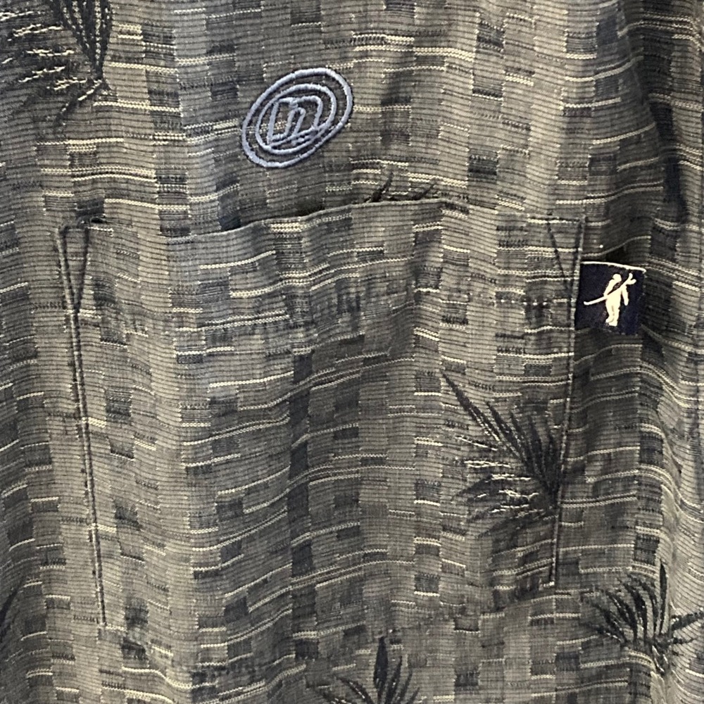 Toes On the Nose Silk Cotton Blue Textured Palm Leaf Embroidered Camp Shirt - Picture 2 of 4